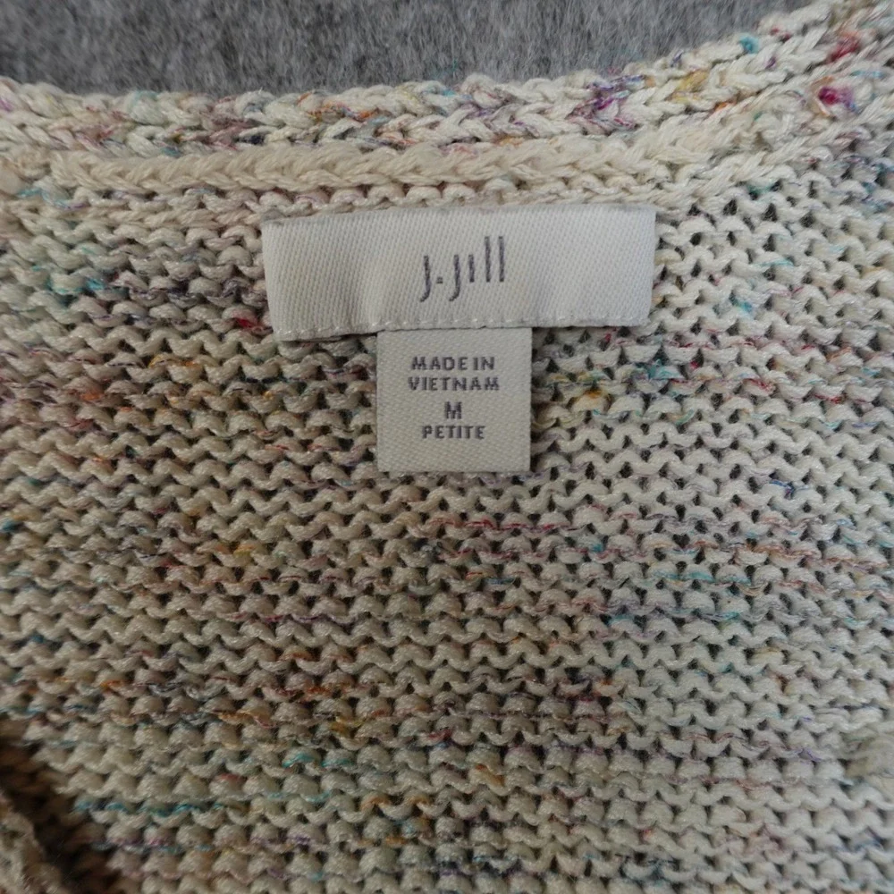 J. Jill Sweater Womens Medium Petite V Neck Knit Marled‎ Multicolor Long Sleeve